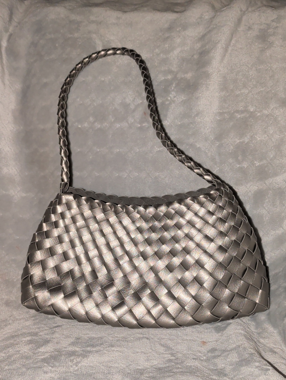 Woven Silver Shoulder Bag - Women's Handbag